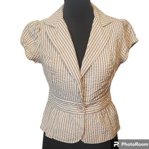 XX3 Short Sleeved Tan/White Seersucker Fitted Jacket - Size Medium (M)